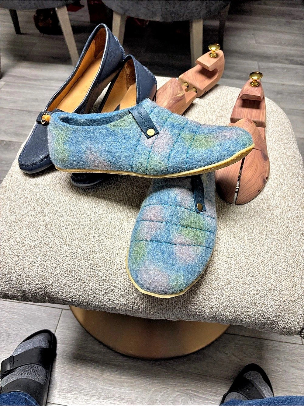 Glerups Felted Wool Slip-On Slippers Blue & Green